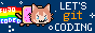 button with a nyan cat gif but the cat's head has the fujoshi guide cat boy's face on it. there's pixel text to the right that says 'lets git coding!'